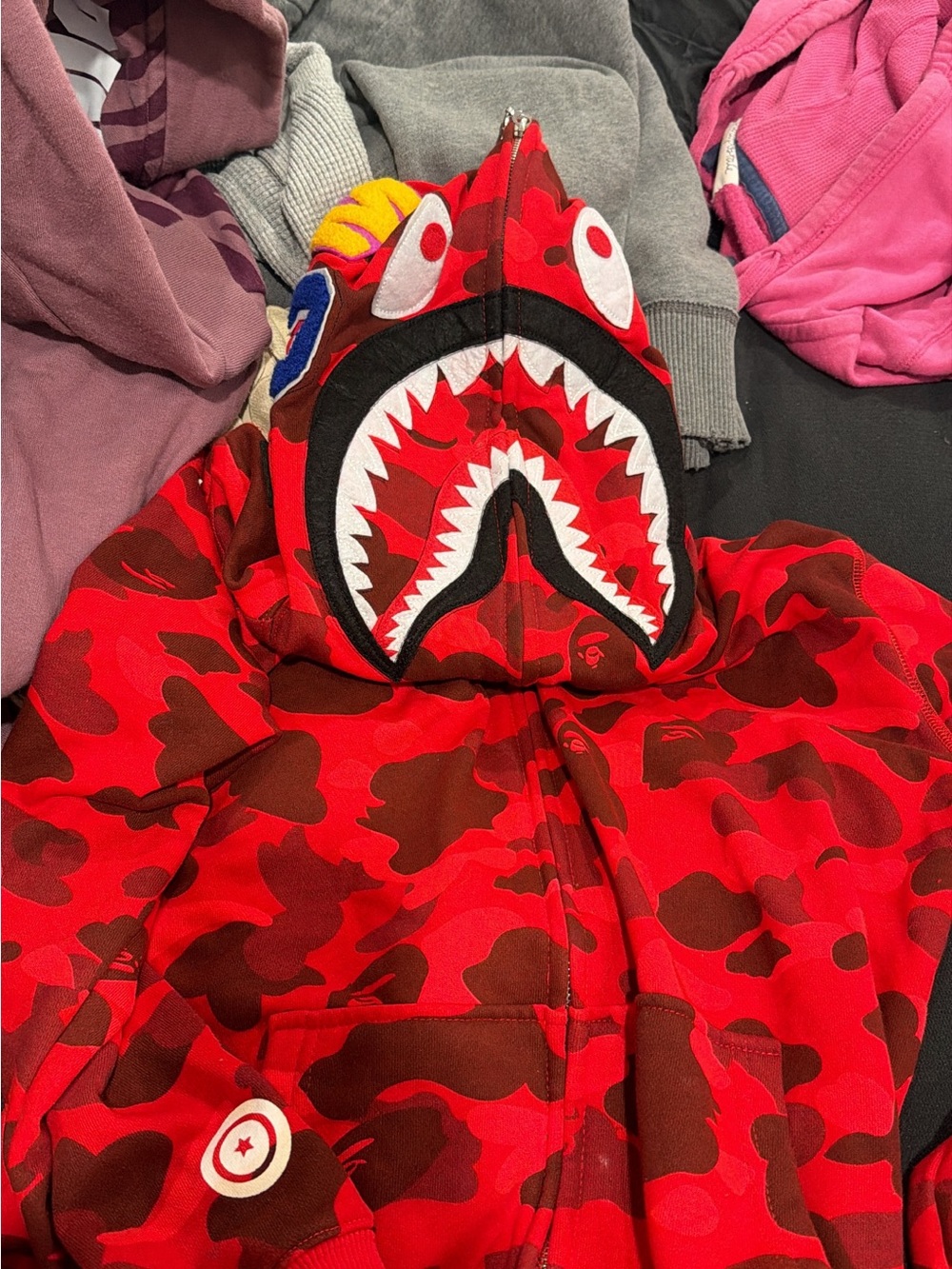VINTAGE Red Camo Zip-Up Shark Hoodie Sweater for Men
